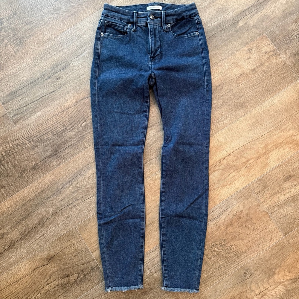 Good American Womens 24 Good Legs Blue‎ Skinny Jeans Organic Cotton Fray Hem
